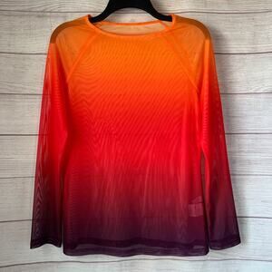 Kate Kasin Orange and Purple Ombre Sheer Mesh Long Sleeve Shirt Rave Swim Cover